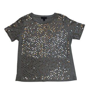 J. Crew Short Sleeve Sequin Tee Gray/Gold Silver Sparkle * Size S